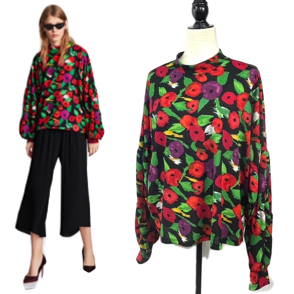 Zara Basic Collection Poppies Top Size Large - image 1